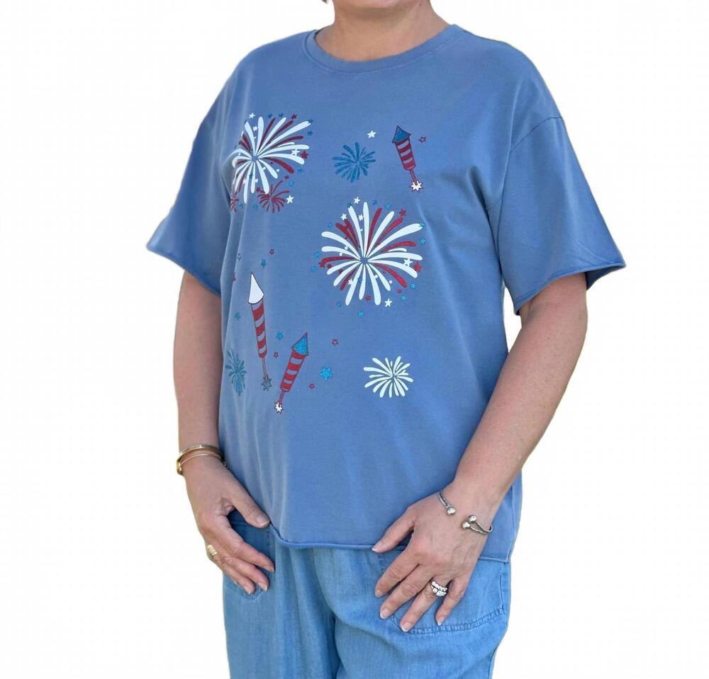 NEW SOUTHERN GRACE fireworks graphic tee in blue